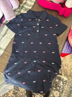 Vineyard Vines Navy Polo Dress with Pink & Mint Whale Motifs